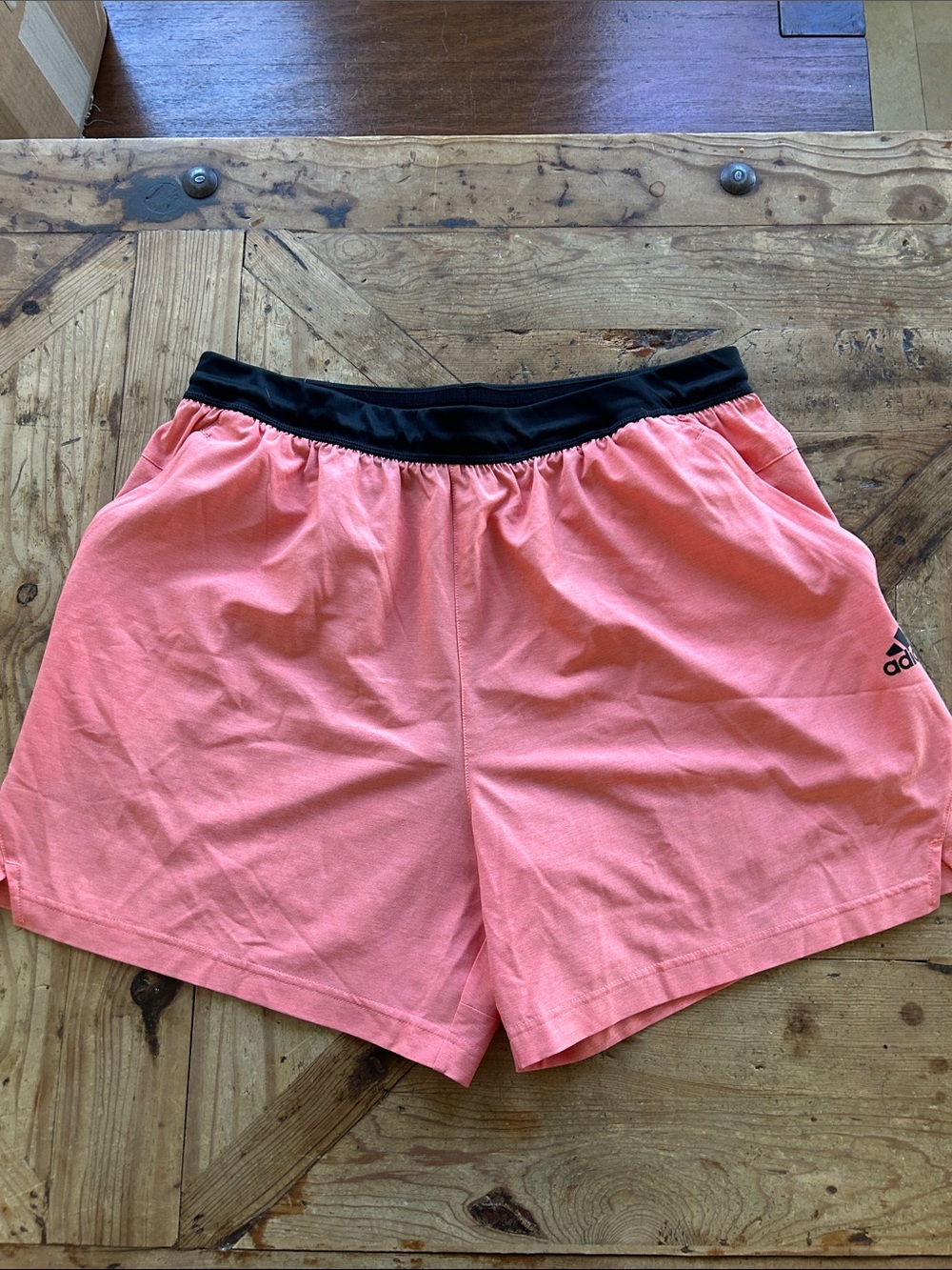 adidas men’s XL Coral Pink Athletic Shorts with Black Waistband